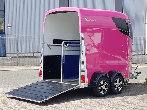 Careliner M in pink mit Panoramadach, 2. Innenleuchte LED, Bruststangenzusatzpolster, Netzrollo und Alufelgen (black/silver)