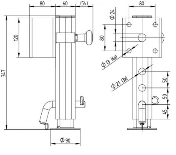 Sttzfu fr Hochlader um 90 schwenkbar und 5fach hhenverstellbar bis 1,3t  belastbar , original Knott