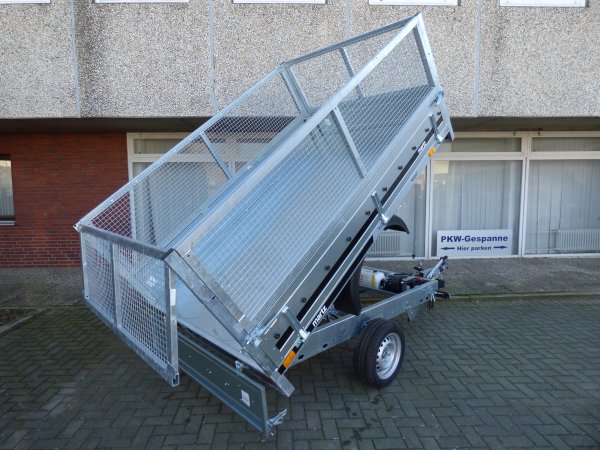 Martz Heckkipper 1-Achser Kipper 250C mit E-Pumpe und Gitteraufsatz, 1500KG zGG, 253x151x90cm, Alubordwnde