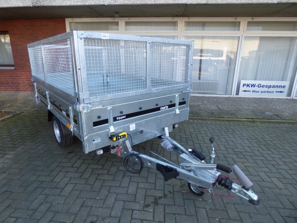 Martz Heckkipper 1-Achser Kipper 250C mit E-Pumpe und Gitteraufsatz, 1500KG zGG, 253x151x90cm, Alubordwnde