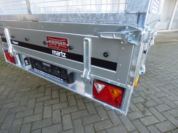 Martz Heckkipper 1-Achser Kipper 250C mit E-Pumpe und Gitteraufsatz, 1500KG zGG, 253x151x90cm, Alubordwnde