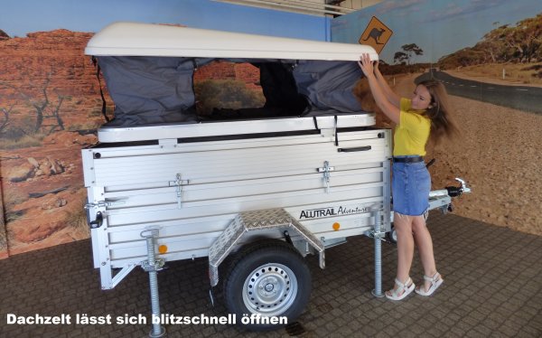 Alutrail Adventure, 1,4t zGG, Lademae: 216x135x69cm, mit Hartschalen Dachzelt Dingo fr 3 Personen