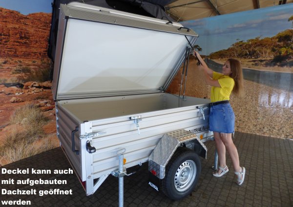 Alutrail Adventure, 1,4t zGG, Lademae: 216x135x69cm, mit Hartschalen Dachzelt Dingo fr 3 Personen