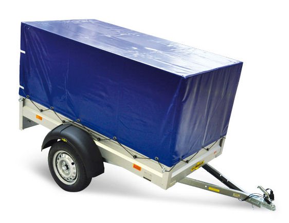 Humbaur Startrailer H 752010 mit Alubordwnden und blauer Hochplane, Innenhhe 100cm