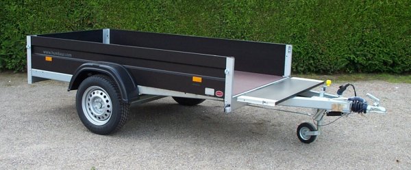 Humbaur HA 752513, 750kg zGG ohne Bremse, Black Edition mit Bugklappe und gelber Hochplane 140cm Ladehhe